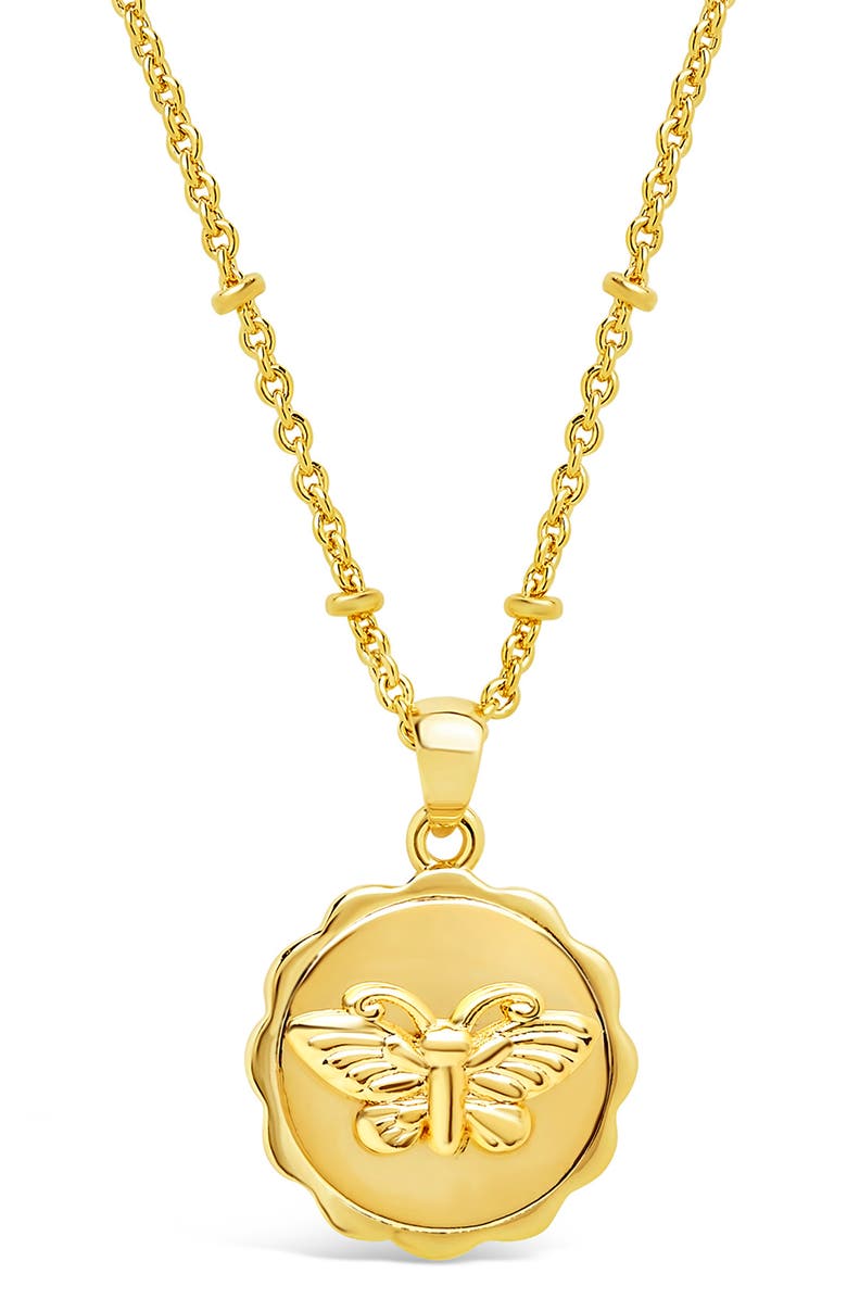 Sterling Forever 14K Gold Plated Butterfly Beaded Chain Pendant Necklace, Alternate, color, 