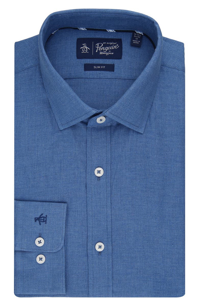 Original Penguin Harrington Chambray Slim Fit Button-Down Shirt, Main, color,