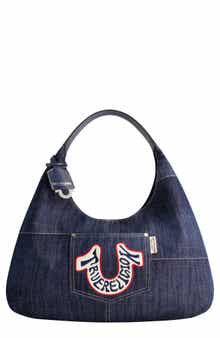 USPA ACCESSORIES Retro Logo Denim Hobo Bag