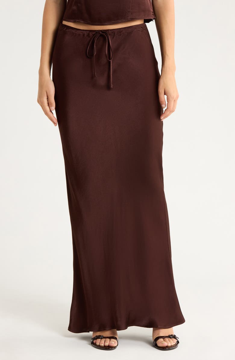 WAYF Drawstring Satin Skirt, Main, color, Espresso