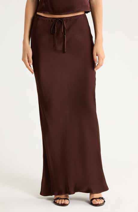 WAYF Drawstring Satin Skirt