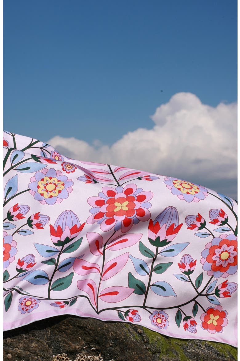 Double Sided Silk Scarf Of Pink Garden, Alternate, color, Pink