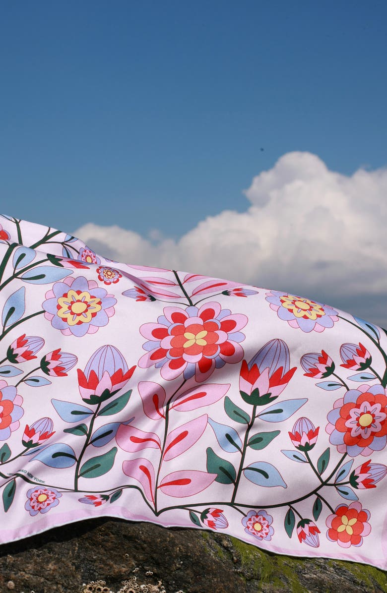 Jessie Zhao New York Double Sided Silk Scarf Of Pink Garden, Alternate, color, Pink