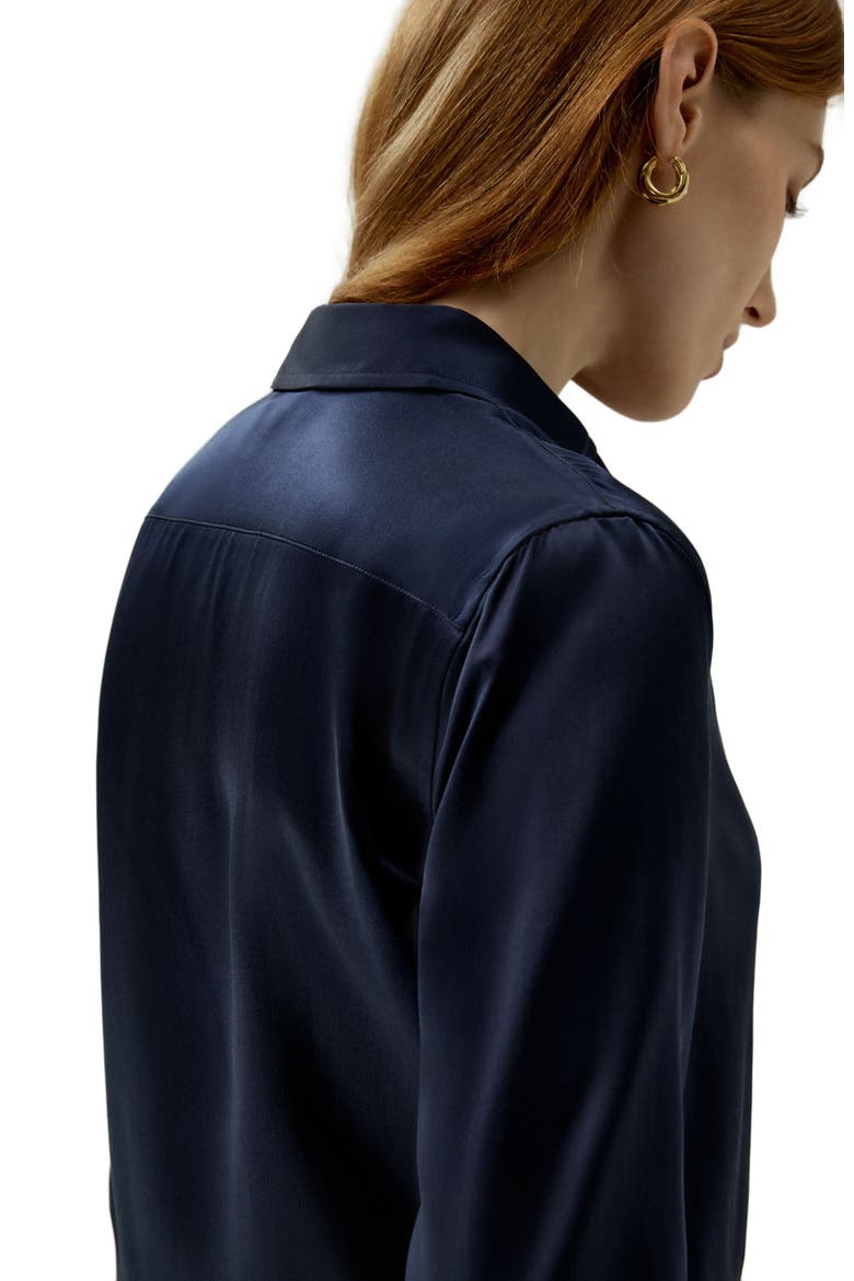 Women's Tailored Button Down Silk Shirt, Alternate, color, Navy Blue
