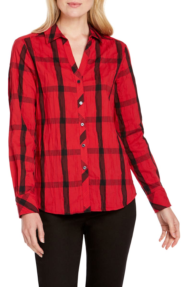 Foxcroft Mary in Crinkle Windowpane Shirt, Main, color, 