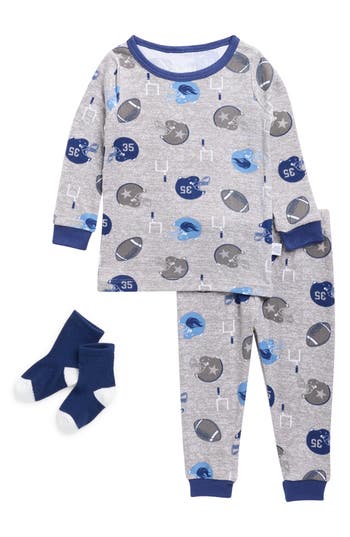Sleep On It Fitted Two-piece Pajamas & Socks Set In Gray