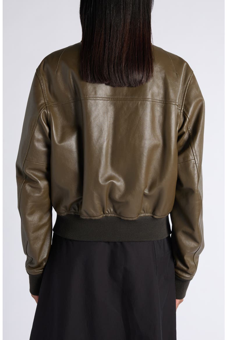 Intrecciato Collar Leather Jacket, Alternate, color, 3476 WADER GREEN