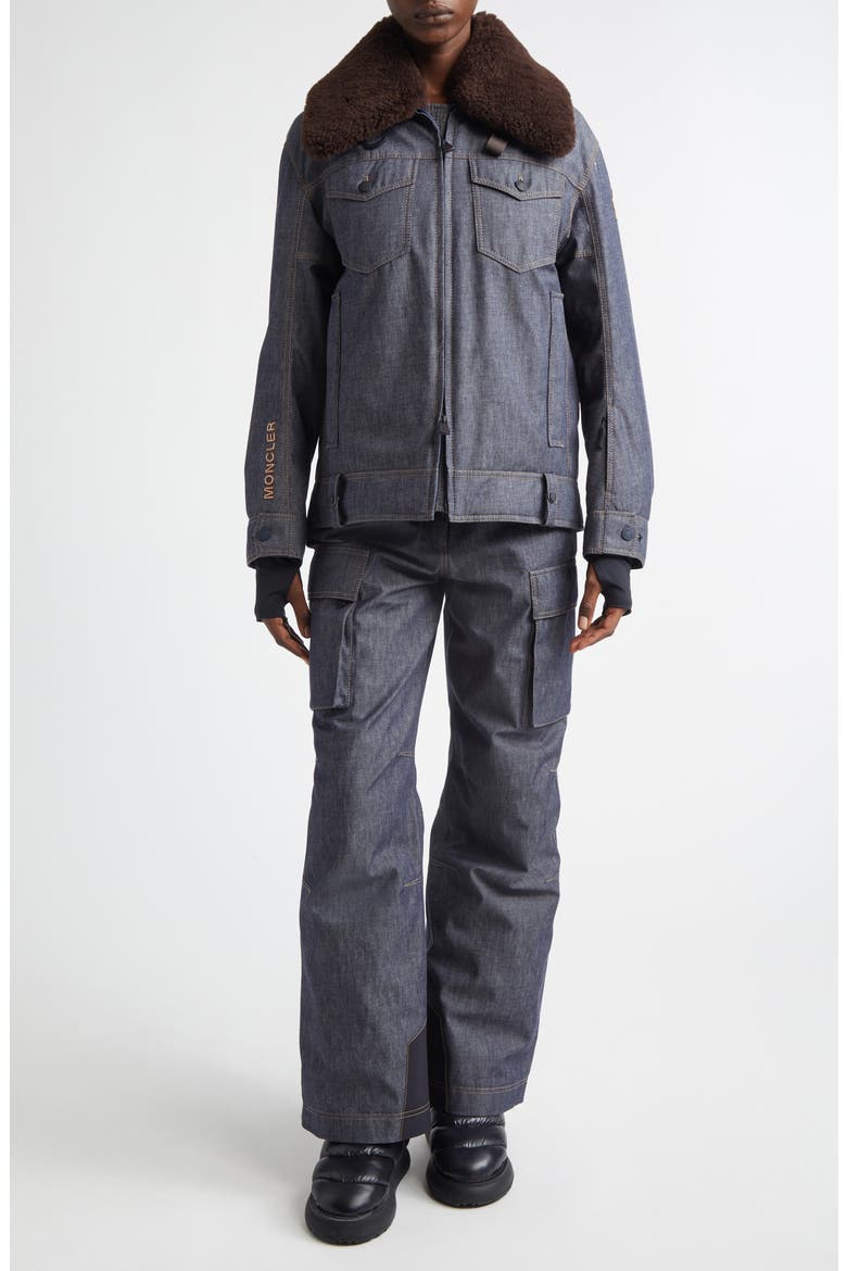 Yunque Denim Down Trucker Jacket with Genuine Shearling Collar, Alternate, color, BLUE