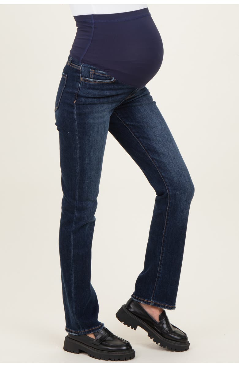 PinkBlush Distressed Hem Slim Straight Leg Maternity Jeans, Alternate, color, Navy Blue