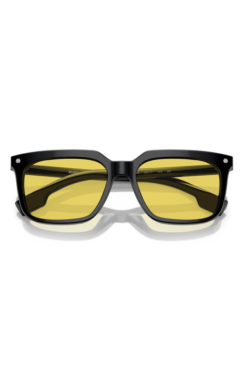 Burberry 56mm Square Sunglasses, Alternate, color, Black/ Yellow