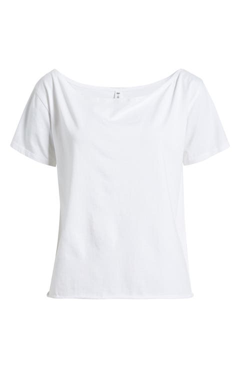Relaxed Fit Boat Neck Cotton T-Shirt