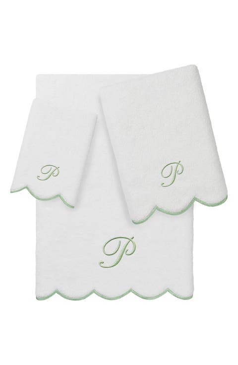 Adornia Scallop Initial 3-Piece Towel Set