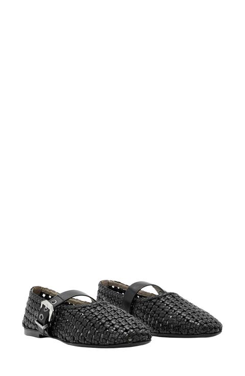Sabine Woven Leather Mary Jane Flat
