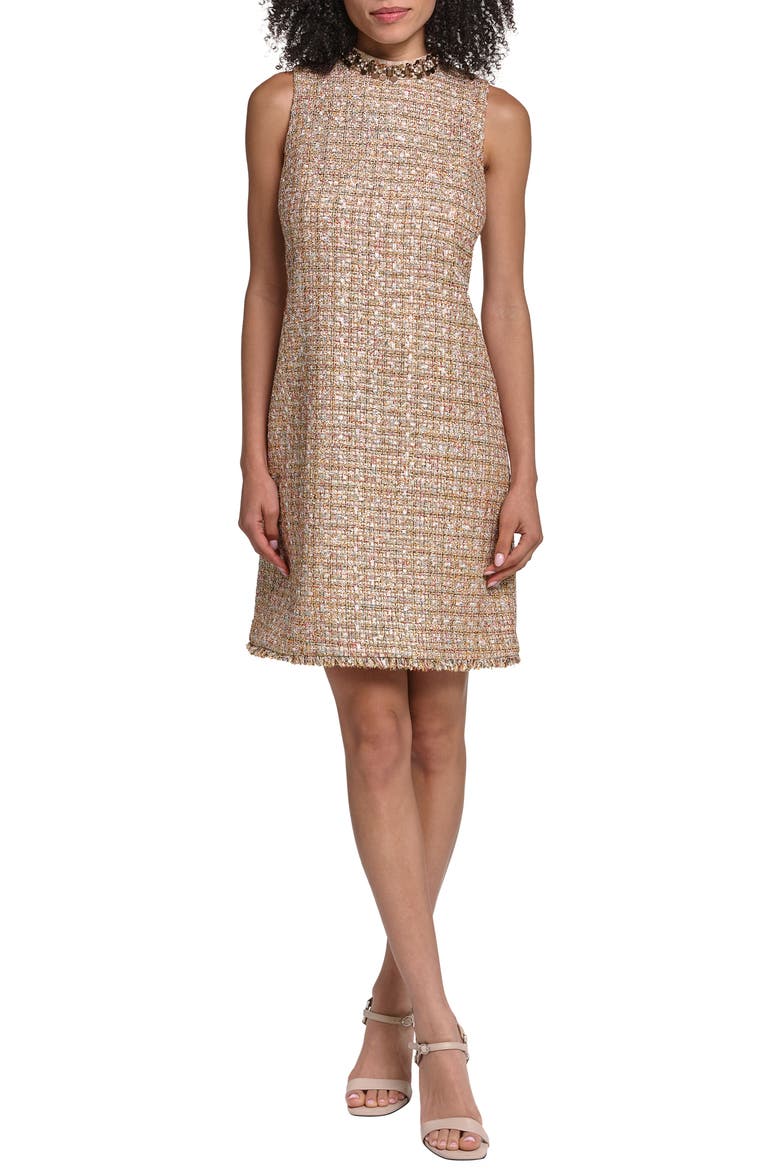 Metallic Tweed Sheath Minidress, Main, color, GOLD MULTI