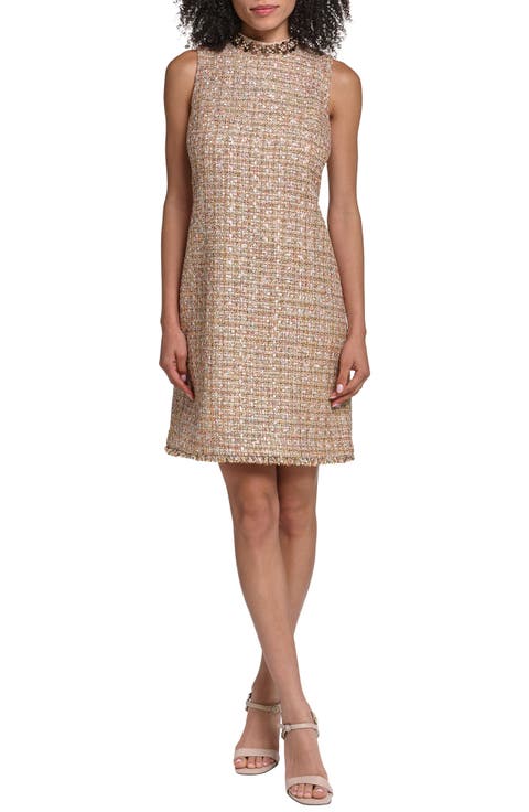 Metallic Tweed Sheath Minidress