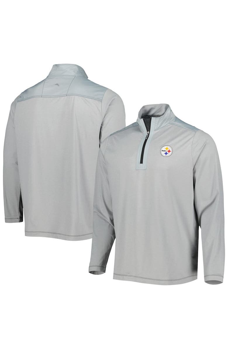 Tommy Bahama Men's Tommy Bahama Gray Pittsburgh Steelers On Deck IslandZone Half-Zip Jacket, Main, color,