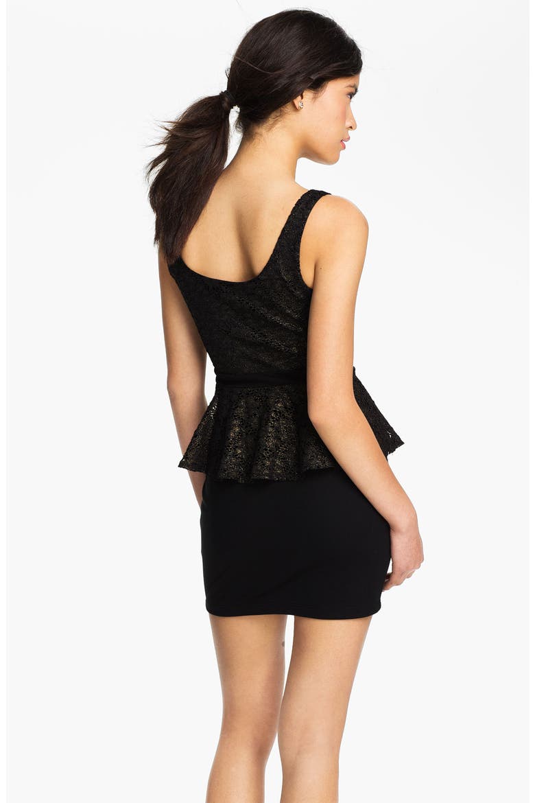 Metallic Lace Peplum Dress, Alternate, color, BLACK