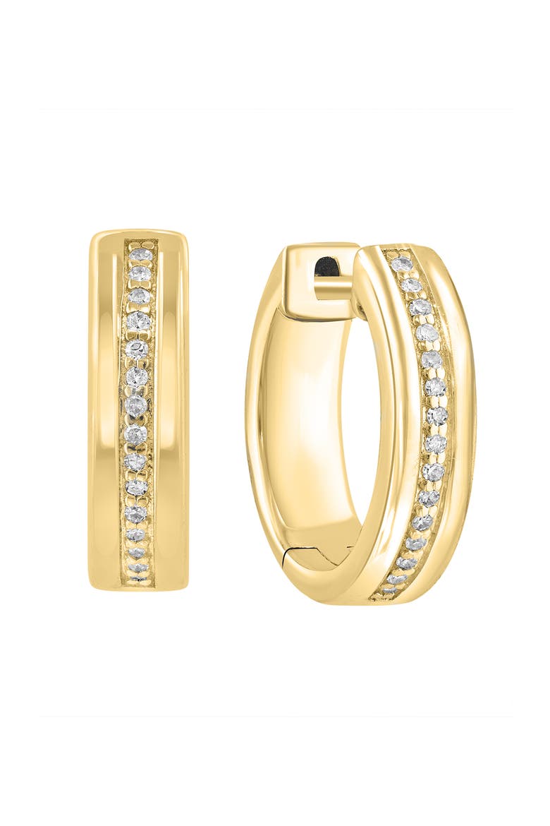925 Gold Plated Silver Pavé Diamond Huggie Hoop Earrings, Main, color, 14K Gold Plate