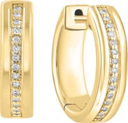 EFFY 925 Gold Plated Silver Pavé Diamond Huggie Hoop Earrings
