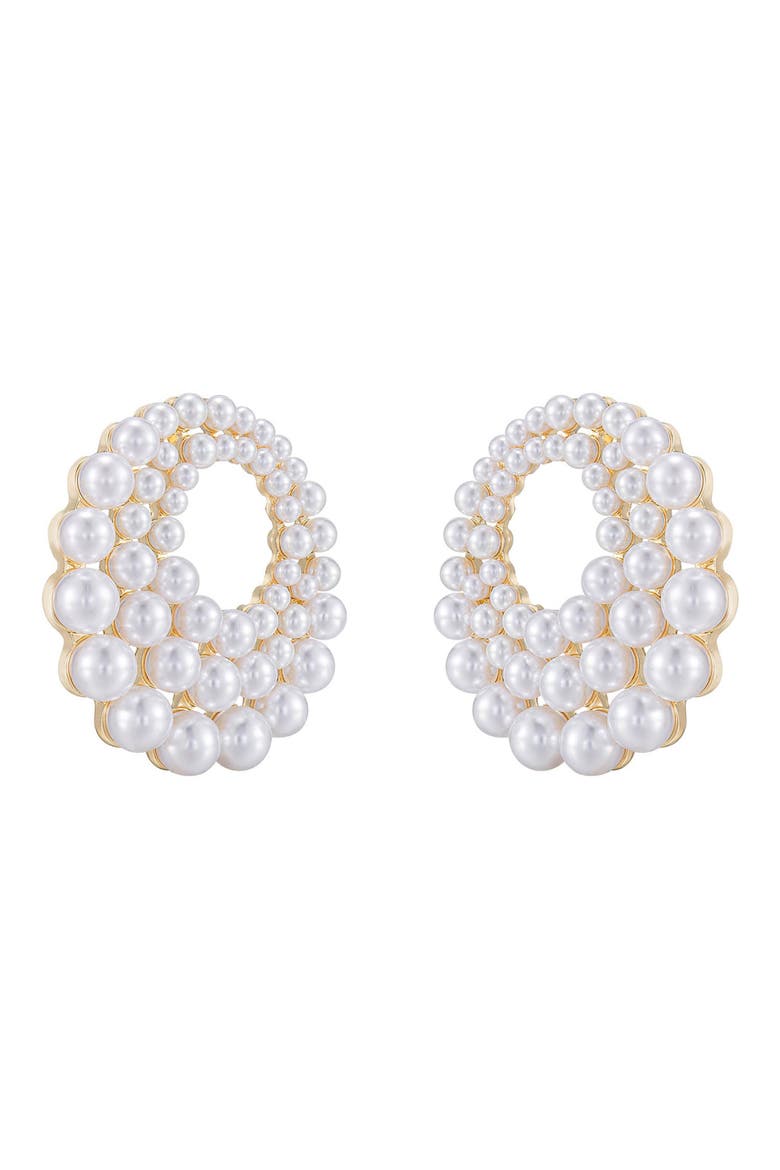 Imitation Pearl Statement Frontal Hoop Earrings, Alternate, color, GOLD