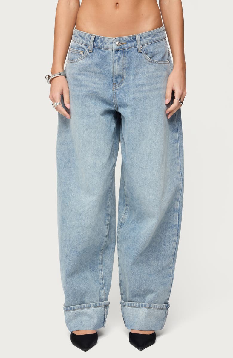 EDIKTED Kella Low Rise Extra Oversize Jeans, Main, color, Blue-Vintage-Washed
