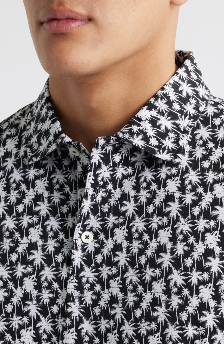 Bugatchi Victor OoohCotton<sup>®</sup> Palm Tree Print Polo, Alternate, color, Black