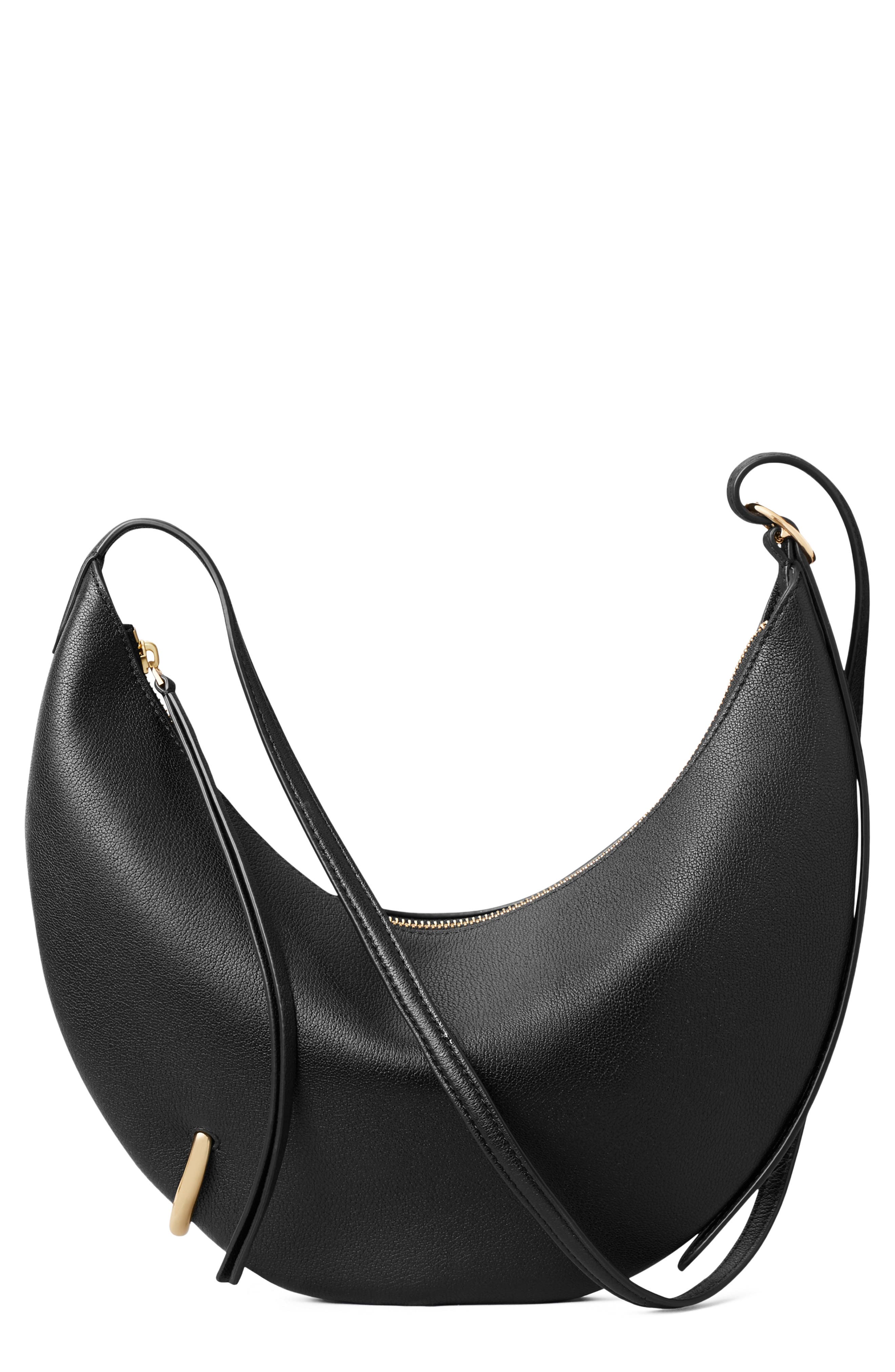 Pierced Leather Crossbody Bag, Main, color, BLACK