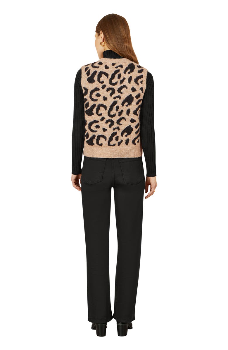 Yumi Knitted Cheetah Print Tie Waistcoat, Alternate, color, Beige