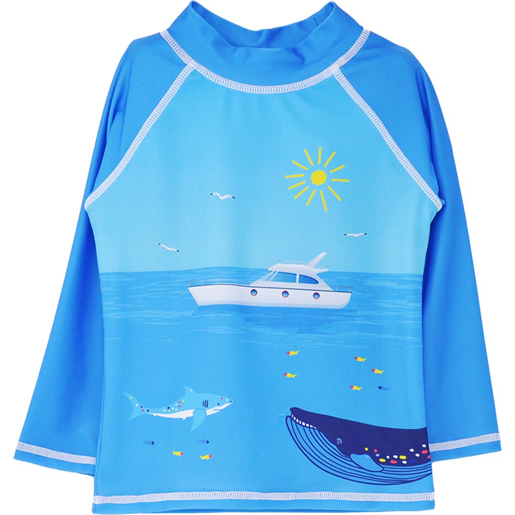 Flap Happy Sustainably Made Upf 50+ Kids' Graphic Rash Guard Swim Top In Ocean Fiesta