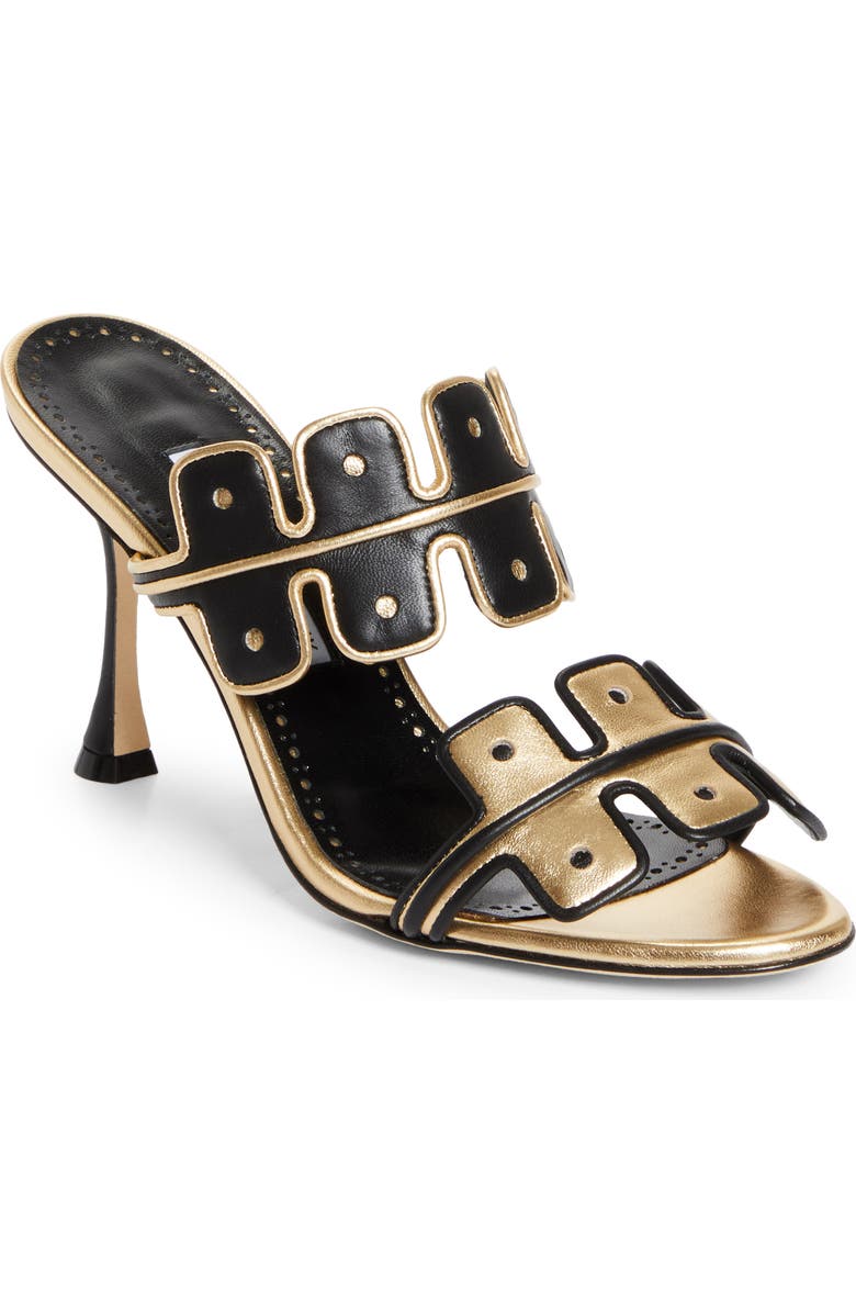 Manolo Blahnik Aplinanu Sandal, Main, color, Gold7103/Blck0015
