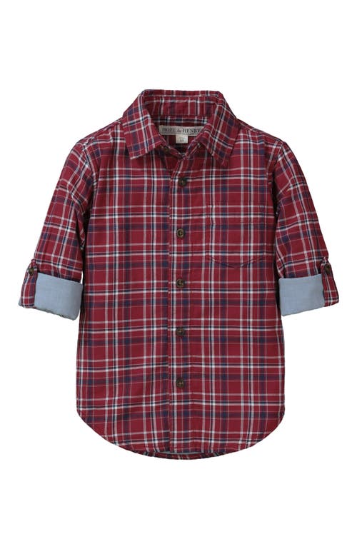 Hope & Henry Baby Boys' Convertible Double Weave Button Down Shirt, Infant in Red Plaid  product