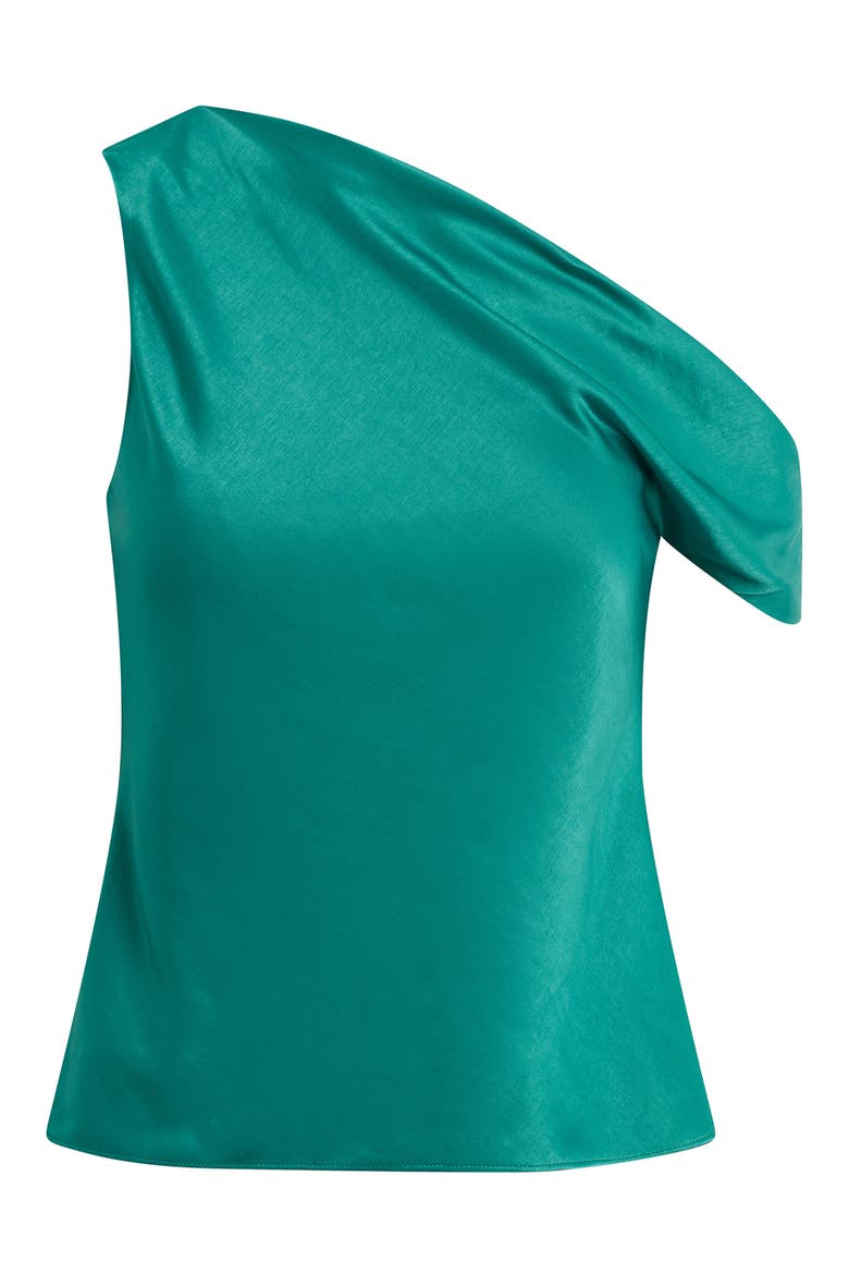 The Side Note One-Shoulder Satin Top, Alternate, color, EMERALD