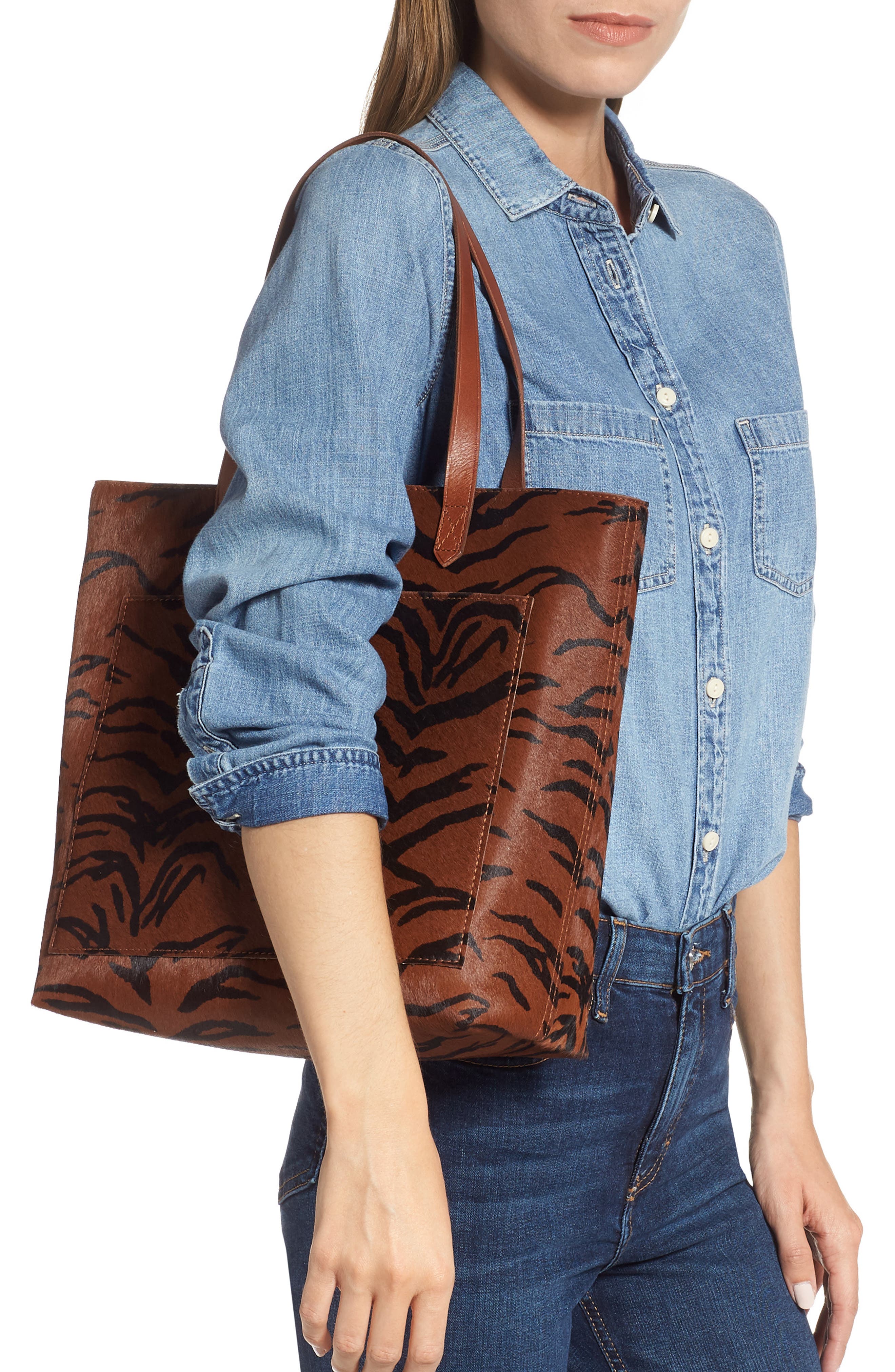 Leopard Genuine Calf Hair Medium Transport Tote, Alternate, color, MAPLE SYRUP