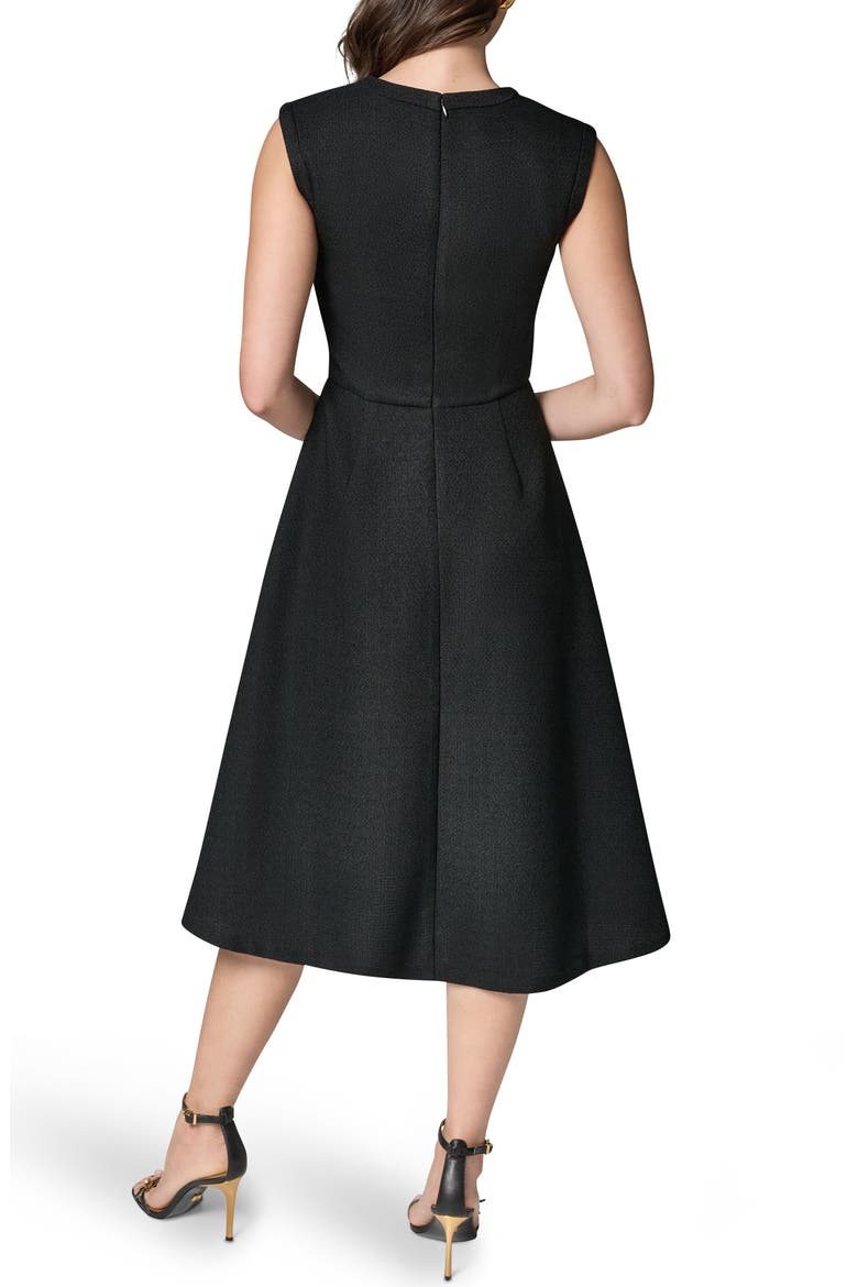 Split Neck Fit & Flare Knit Dress, Alternate, color, BLACK
