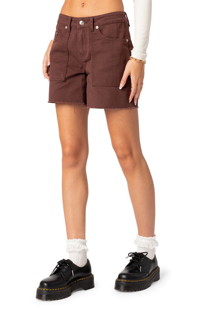 Boyfriend Denim Carpenter Shorts, Alternate, color, BROWN