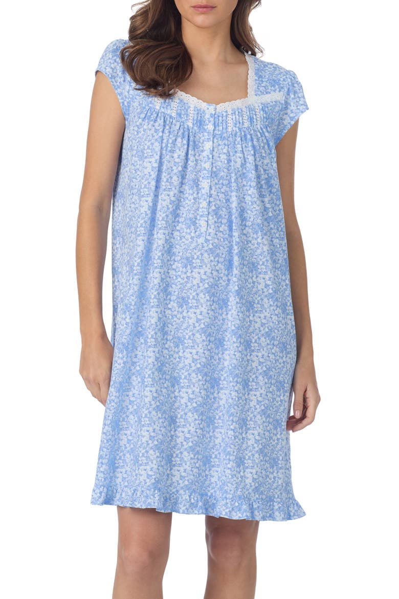 Cap Sleeve Cotton Nightgown, Main, color, BLUE PRINT