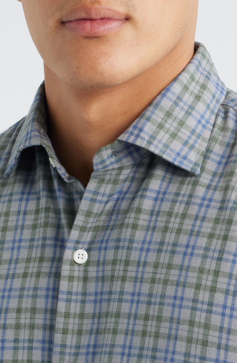 Peter Millar Bar Harbour Plaid Flannel Performance Button-Up Shirt, Alternate, color, British Grey