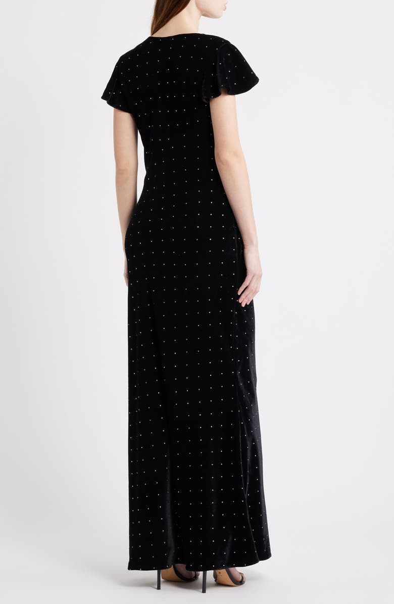 LoveShackFancy Melora Rhinestone Bow Velvet Maxi Dress, Alternate, color, Black