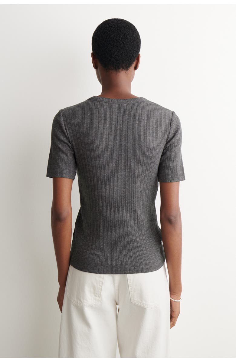 COS Pointelle-knit Short-sleeved Cardigan, Alternate, color, Charcoal