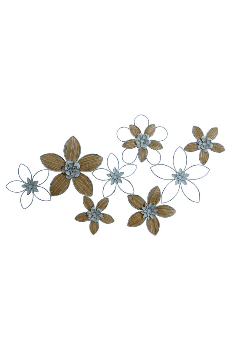 Metal 36 in. Gold Wire Floral Wall Decor, Main, color, Gray