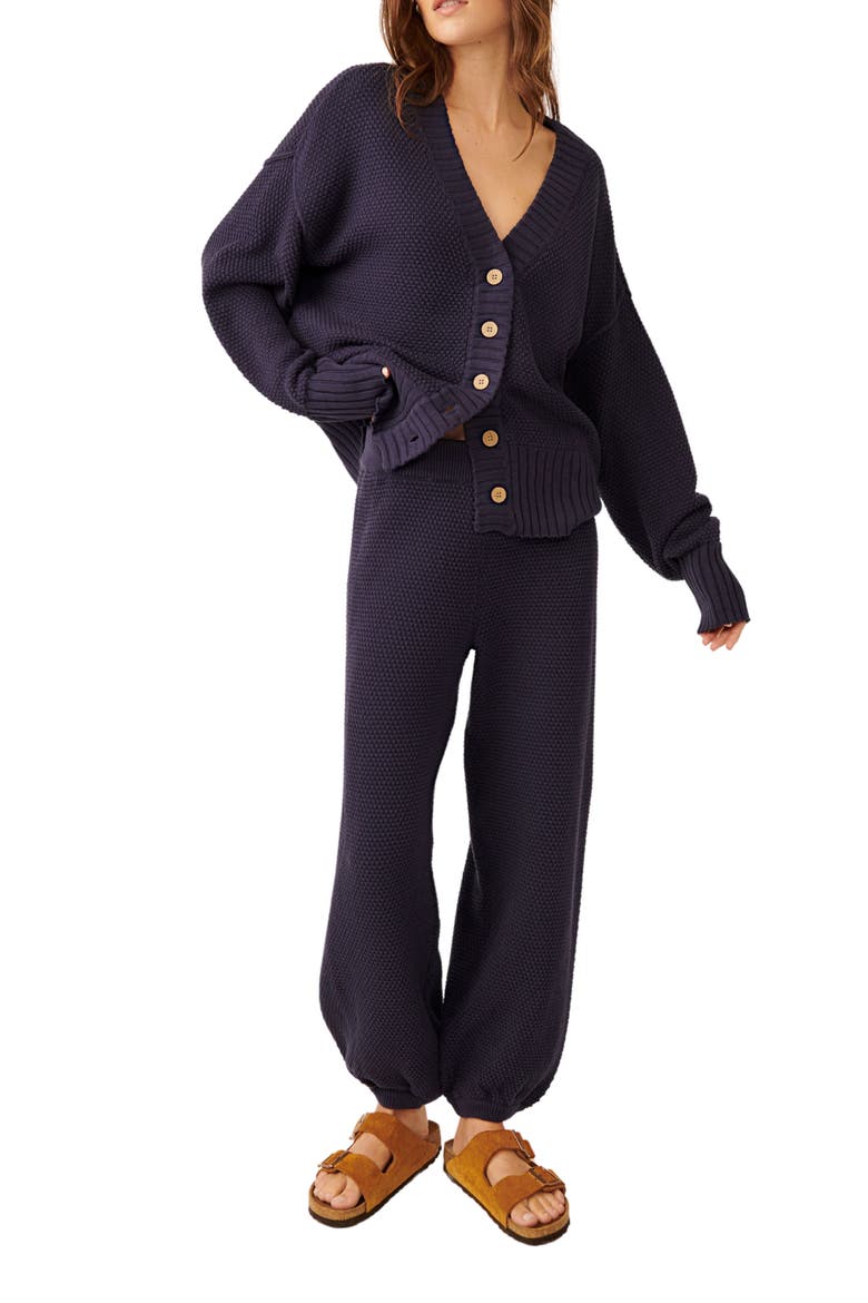 Hailee Waffle Stitch Cardigan & Pants, Main, color, PEACOAT