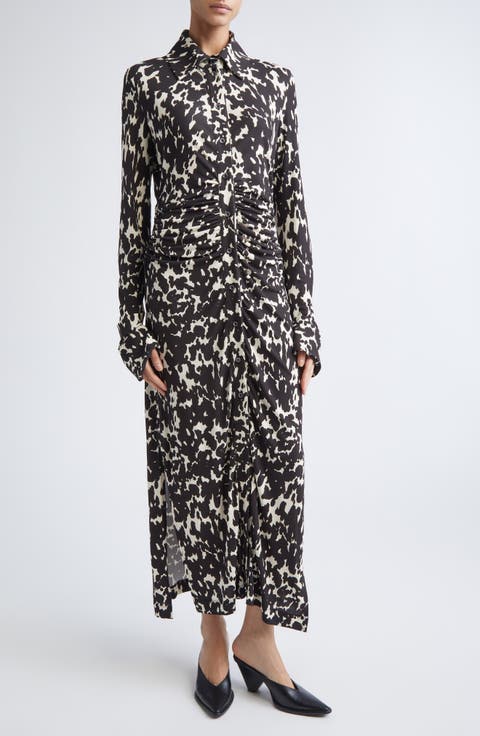 Claudia Print Ruched Long Sleeve Jersey Shirtdress