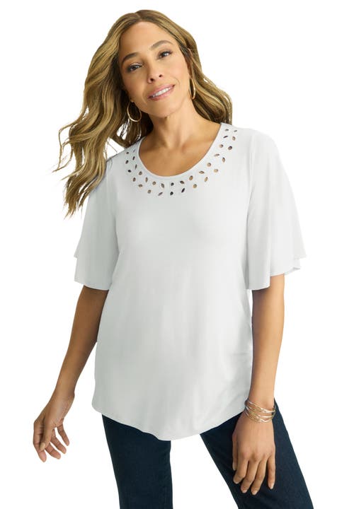 Jessica London Cutout Flutter Sleeve Tunic In White