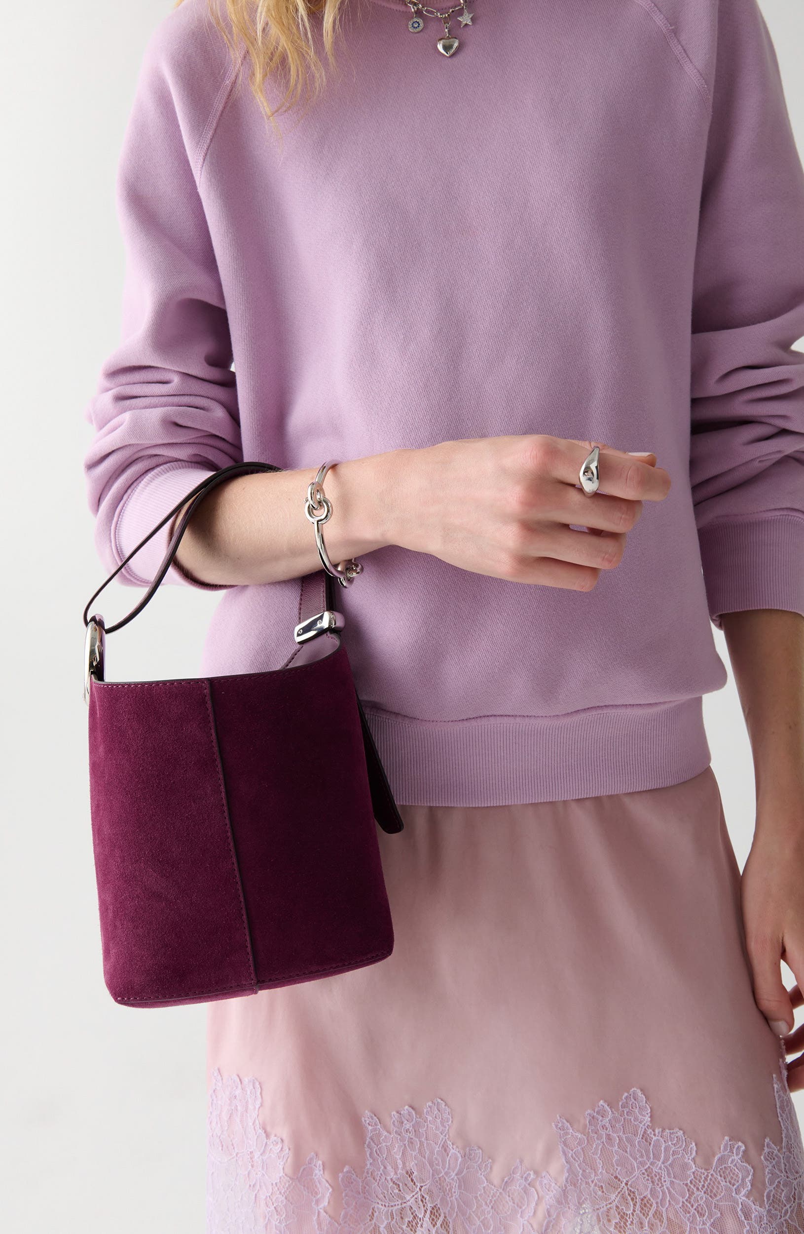 mini halo suede bucket bag, Alternate, color, PURPLE AGATE