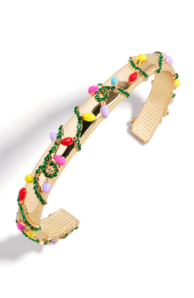 BaubleBar Lighten Up Christmas Garland Cuff, Main, color, Gold Multi
