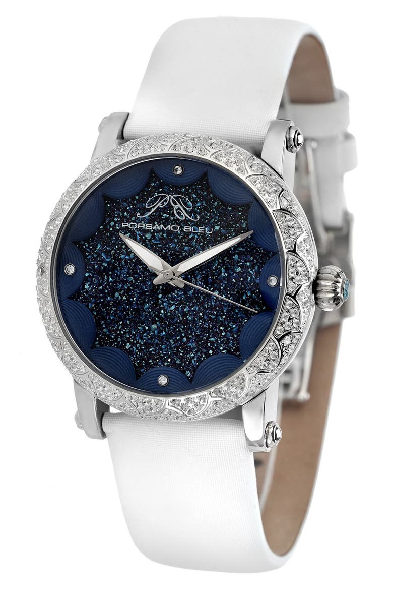 Women's Genevieve Topaz Stone Quartz Watch, 38mm, Main, color, SILVER TONE/WHITE AND BLUE