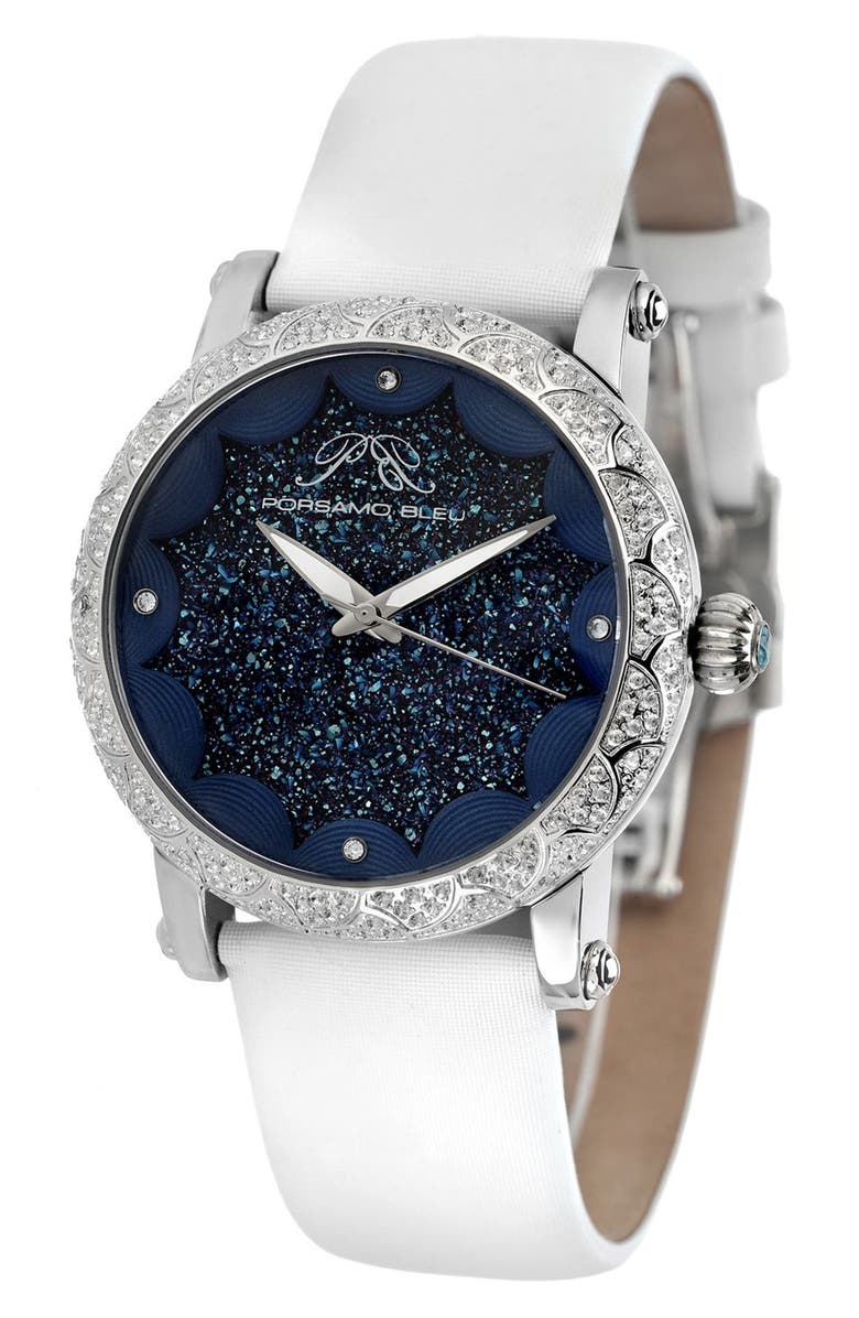 PORSAMO BLEU Women's Genevieve Topaz Stone Quartz Watch, 38mm, Main, color, Silver Tone/White And Blue