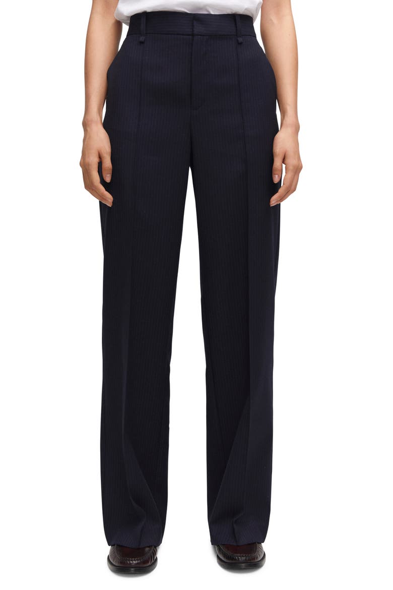 Pinstripe Straight Leg Pants, Main, color, NAVY