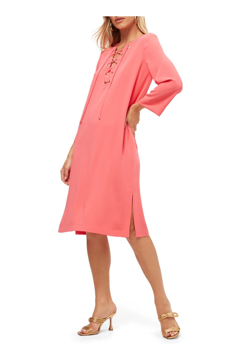 Catamaran Lace Up Midi Dress, Alternate, color, Coral Crush