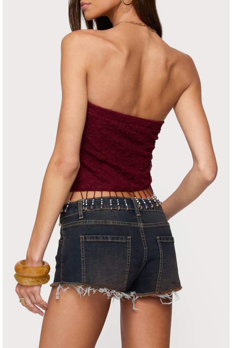 Lace Beaded Fringe Asymmetric Hem Tube Top, Alternate, color, BURGUNDY